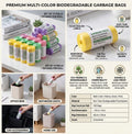 multi-color disposable trash bag rolls typically used as bin liners for small wastebaskets