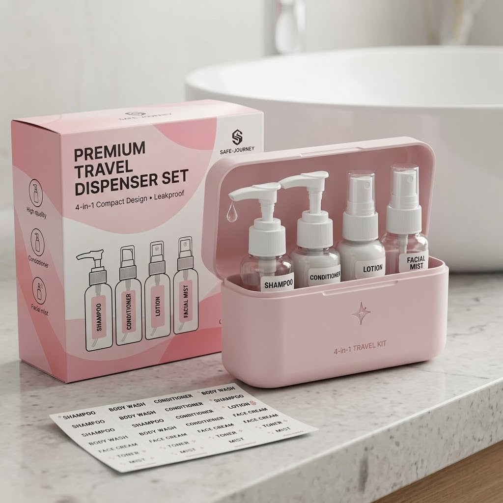 4 in 1 Leakproof Travel Dispenser Bottle with stickers