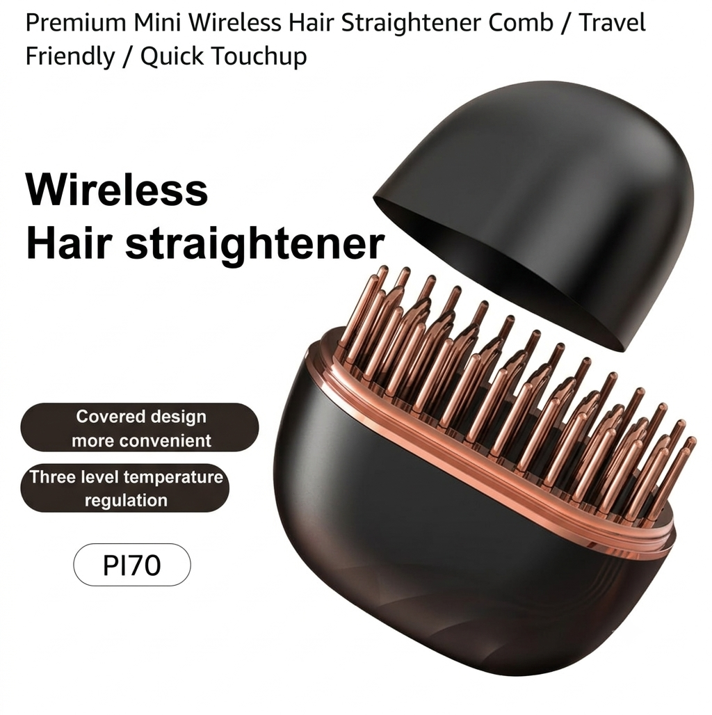 Premium Mini Wireless Hair Straightener Comb / Travel Friendly / Quick Touchup