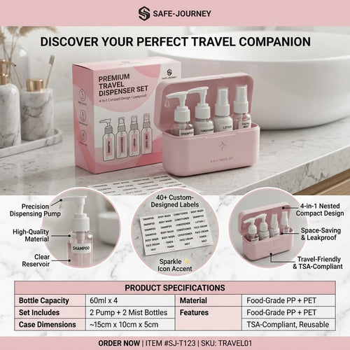 4 in 1 Leakproof Travel Dispenser Bottle with stickers